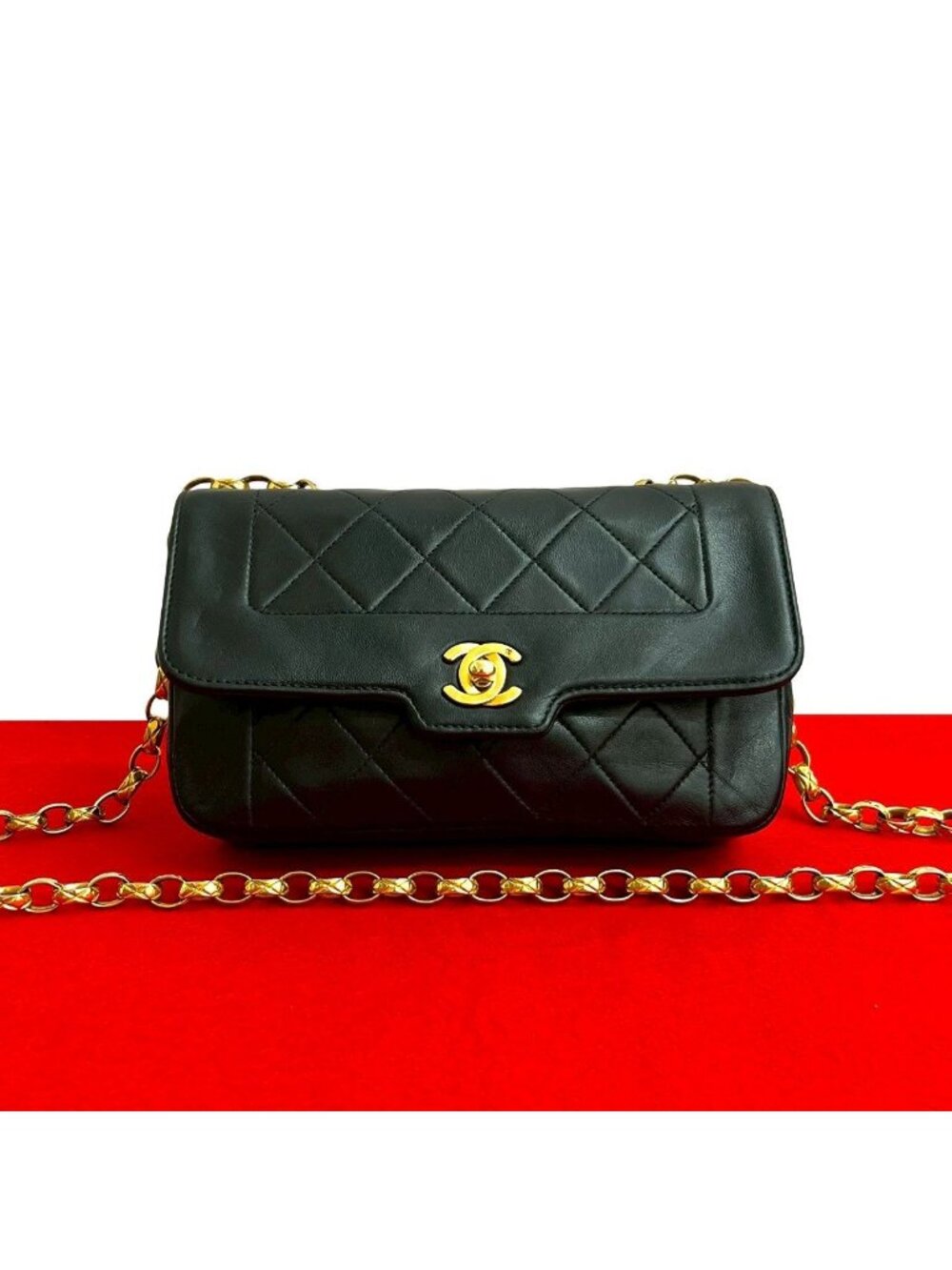 Chanel Diana Flap Quilted CC Logo Lambskin Chain Shoulder Bag Black